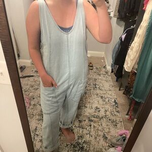 Free People High Roller Light Wash Denim Jumpsuit